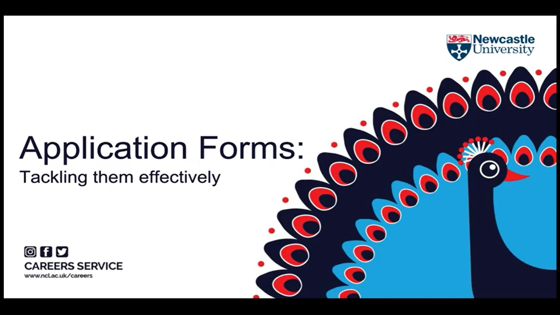 Title slide of application forms online masterclass